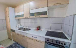 Grandeur Home Apartment Mostar في موستار: مطبخ صغير مع حوض وموقد