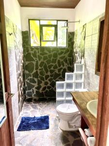 baño con aseo y lavabo y ventana en El Ensueño, en Ujarrás