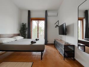 a bedroom with a bed and a flat screen tv at Appartamento di design in Rome