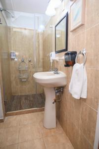 a bathroom with a sink and a shower at Departamento CENTRICO, Tv smart, minisplit nuevo, wifi 100 mb, cocina, lavadora, asador, parking, letra i in Ciudad Valles