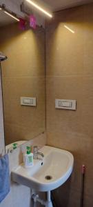 Villa at Lonavala - SaGa Montana (Hill View) في لونافالا: حمام مزود بحوض ومِرآة