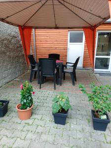 卡羅維發利的住宿－msprivat，天井配有桌椅和盆栽植物