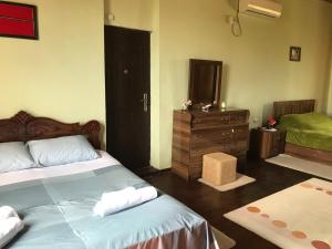 a bedroom with two beds and a dresser at Barsa in Zestafoni