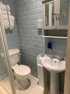 a bathroom with a toilet and a sink at Coastal Joy - Room 5 in Newbiggin-by-the-Sea