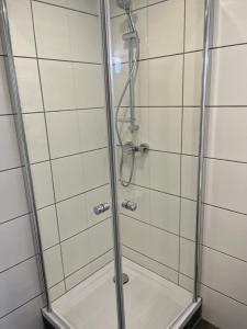a shower with a glass door in a bathroom at Tatiana Feuker in Borgentreich