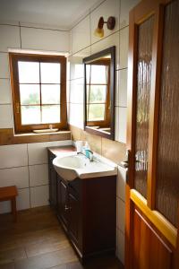 a bathroom with a sink and a mirror at Apartmán Restaurace 16 