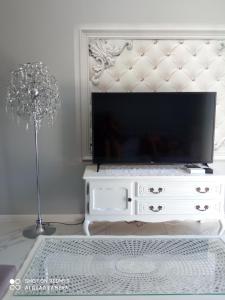 Televízia a/alebo spoločenská miestnosť v ubytovaní Apartament Lawendowy
