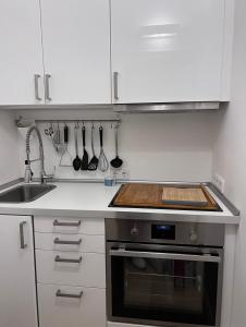 a kitchen with a sink and a stove top oven at Bett 4 you Hamburg-Alster in Hamburg