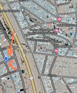 烏瑪瓦卡的住宿－La Candelaria，显示高速公路上撞车的大致位置的地图