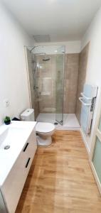 a bathroom with a toilet and a glass shower at Le Wlérick 1 - Hyper centre - Au calme - Wifi in Mont-de-Marsan