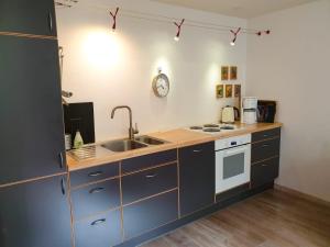 a kitchen with a sink and a counter top at Ferienwohnung Hyggebo in Langballig