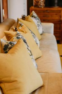 a row of pillows sitting on a couch at Cwebile Guesthouse in Winterton