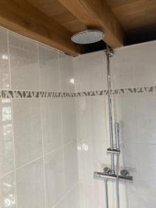 łazienka z prysznicem z zasłoną prysznicową w obiekcie Charmante maisonnette indépendante w mieście Broye