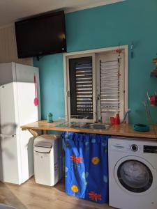 eine Küche mit einer Spüle und einer Waschmaschine in der Unterkunft La Casita del Sendero in La Guancha