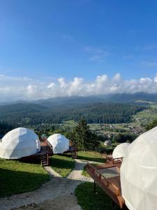 a group of domes on top of a hill at Глемпінг Де Вайб (devibe-vorokhta) in Vorokhta