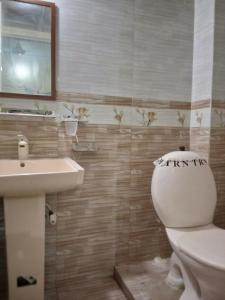 a bathroom with a toilet and a sink at Furnished One Bed Room Apartment Ground Floor With Kitchen in Karachi
