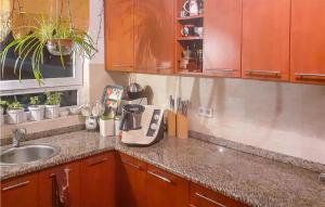 a kitchen counter with a mixer and a sink at Beautiful Home In Zbychowo in Zbychowo