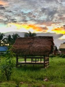 Langkawi Country Lodge2 في بانتايْ سينانج: كوخ بسقف عشبي في ميدان
