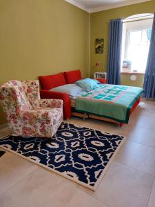ein Wohnzimmer mit einem Sofa, einem Stuhl und einem Teppich in der Unterkunft Eva's City Apartement in Waidhofen an der Ybbs
