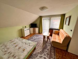 sala de estar con cama y sofá en Na samotě u lesa, en Loučovice