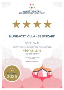 Munkácsy Villa - Szekszárd tanúsítványa, márkajelzése vagy díja