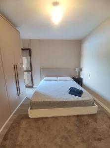 1 dormitorio con 1 cama en una habitación blanca en Apartamento D´Ousseau, en Jaca