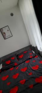 ビャウィストクにあるArt Stylのベッドルーム1室(赤いハートのベッド1台付)