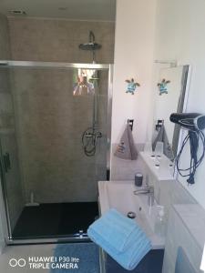 a bathroom with a shower and a sink at Studio in Challans