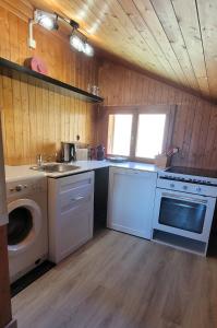 eine Küche mit einer Spüle und einer Waschmaschine in der Unterkunft Magical Hideaway in Leysin