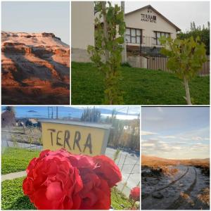 un collage de fotos con una flor y una casa en Terra Apart Hotel en El Calafate
