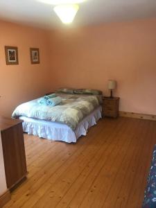 1 dormitorio con 1 cama y suelo de madera en Ballygastle en Lisdoonvarna