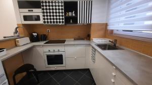 Kuchyňa alebo kuchynka v ubytovaní DISZTINGVÁLT Apartman, free garage