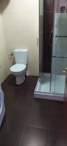 a bathroom with a toilet and a glass shower at Apartamento Haro Wine Experience in Haro
