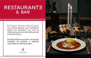 a flyer for a restaurant and bar with a plate of food at Hotel Passion Secrets Villas & Suites in Toluca