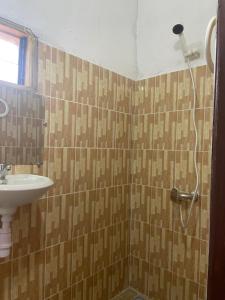 een badkamer met een wastafel en een douche bij Villa CB village Aby in Aboisso