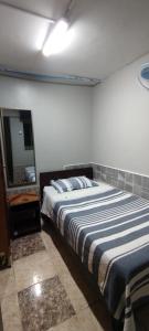 a bedroom with a large bed and a mirror at Hostal 921 apocento in Arica