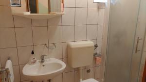 Apartments by the sea Vis - 15926 في فيس: حمام صغير مع مرحاض ومغسلة