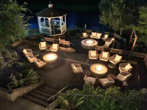 an aerial view of a patio with chairs and lights at Boho Manor in Monte Rio