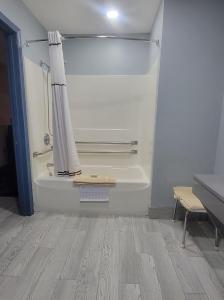 a bathroom with a shower and a bath tub at CountrySide Inn in Nappanee