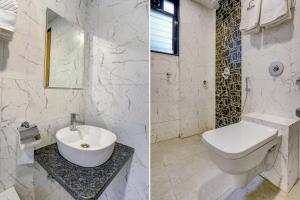 two pictures of a bathroom with a toilet and a sink at FabHotel Crystal Homes in Pune