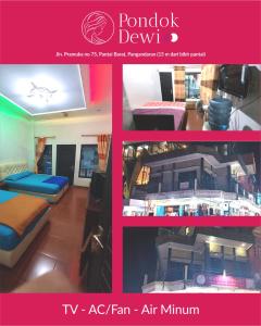eine Collage mit Fotos eines Hotelzimmers mit einem Schlafzimmer in der Unterkunft Pondok Dewi in Pangandaran