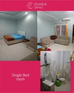 eine Collage mit drei Bildern eines Wohnzimmers in der Unterkunft Pondok Dewi in Pangandaran