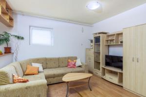 een woonkamer met een bank en een tv bij Apartment Buzet 17562a in Buzet