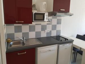 Kuchyňa alebo kuchynka v ubytovaní appartement avec terrasse , jardinet et piscine + 4 fotografie