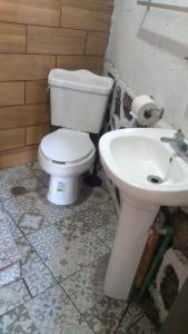 a bathroom with a toilet and a sink at Cabaña Aurora in Zirahuén
