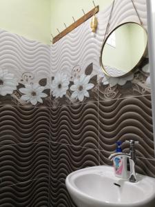 bagno con lavandino e specchio di Darney's Homestay Kg Bangau Tanjung a Temerloh
