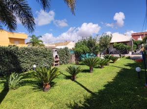 a row of palm trees in a yard at Brezza di Stagnone in Birgi Vecchi