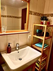 y baño con lavabo y espejo. en Kleines Apartment in Siegburg-Kaldauen en Siegburg