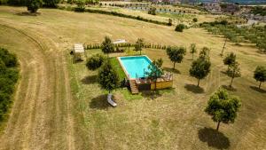 an overhead view of a swimming pool in a field at Castello del Duca in Marcigliana
