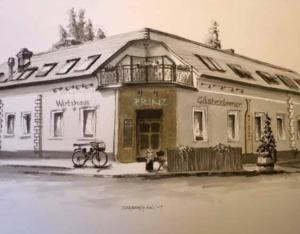 a drawing of a building with a bike in front of it at Gasthof Prinz 